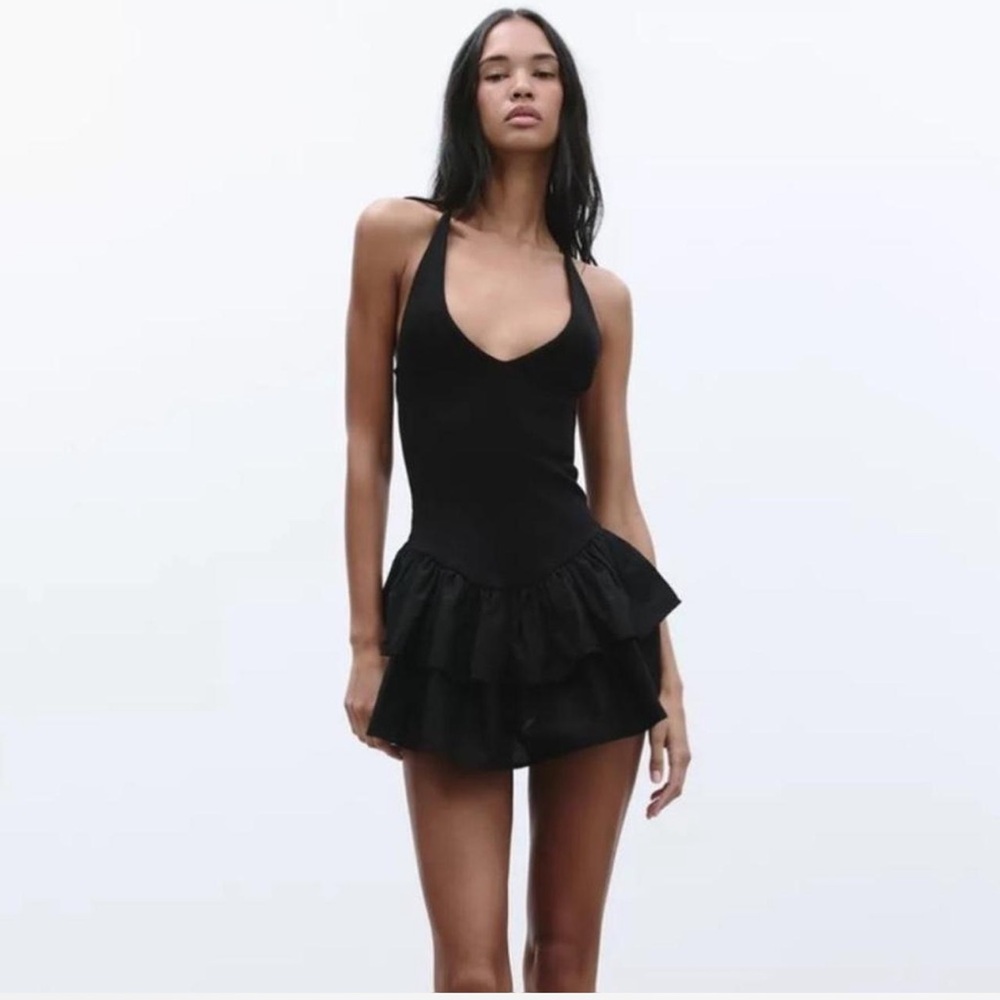 Zara black combination halter dress